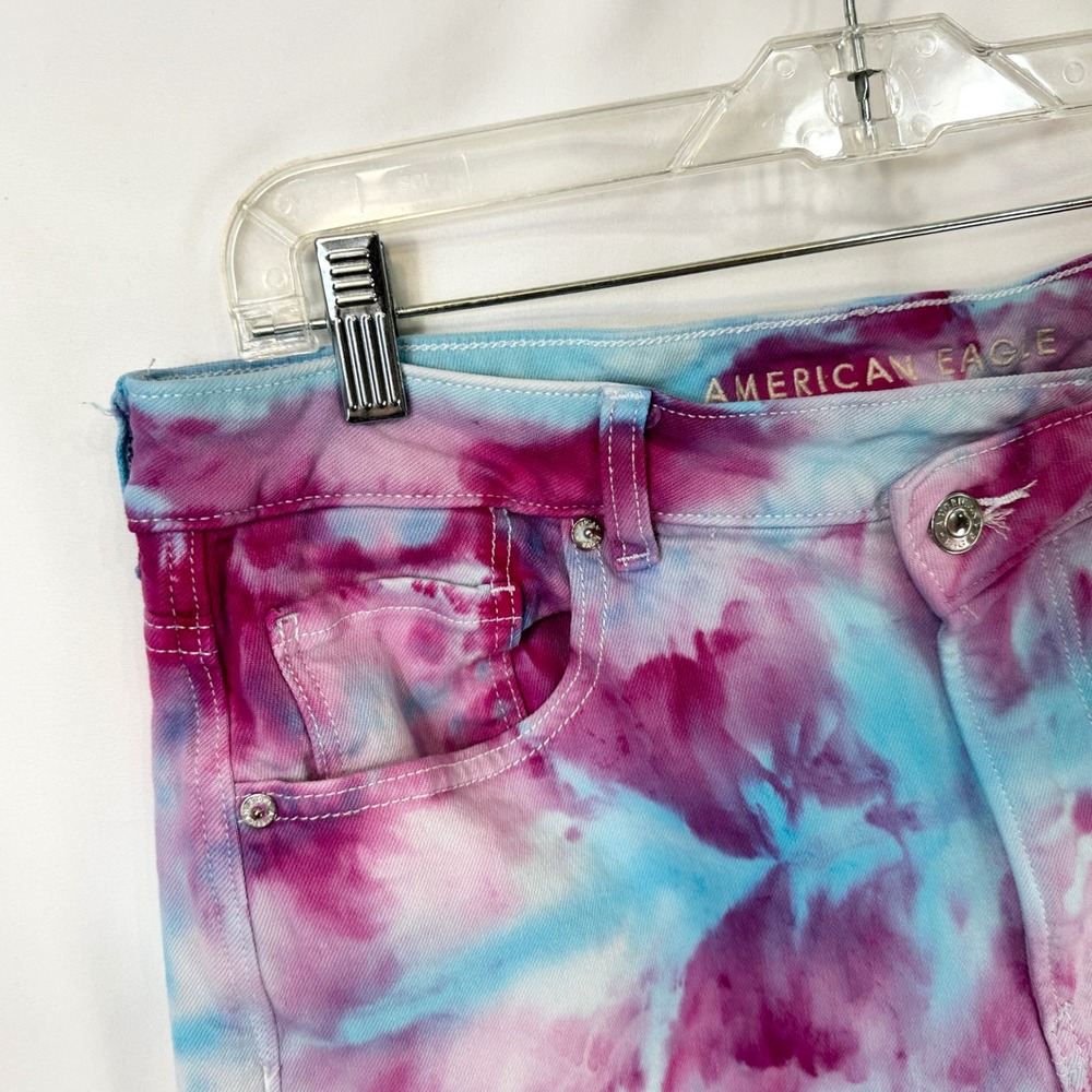 American Eagle Size 16 Jeans Handmade Tie Dye Mom Jeans Pink Blue High Rise 974 - Picture 6 of 12